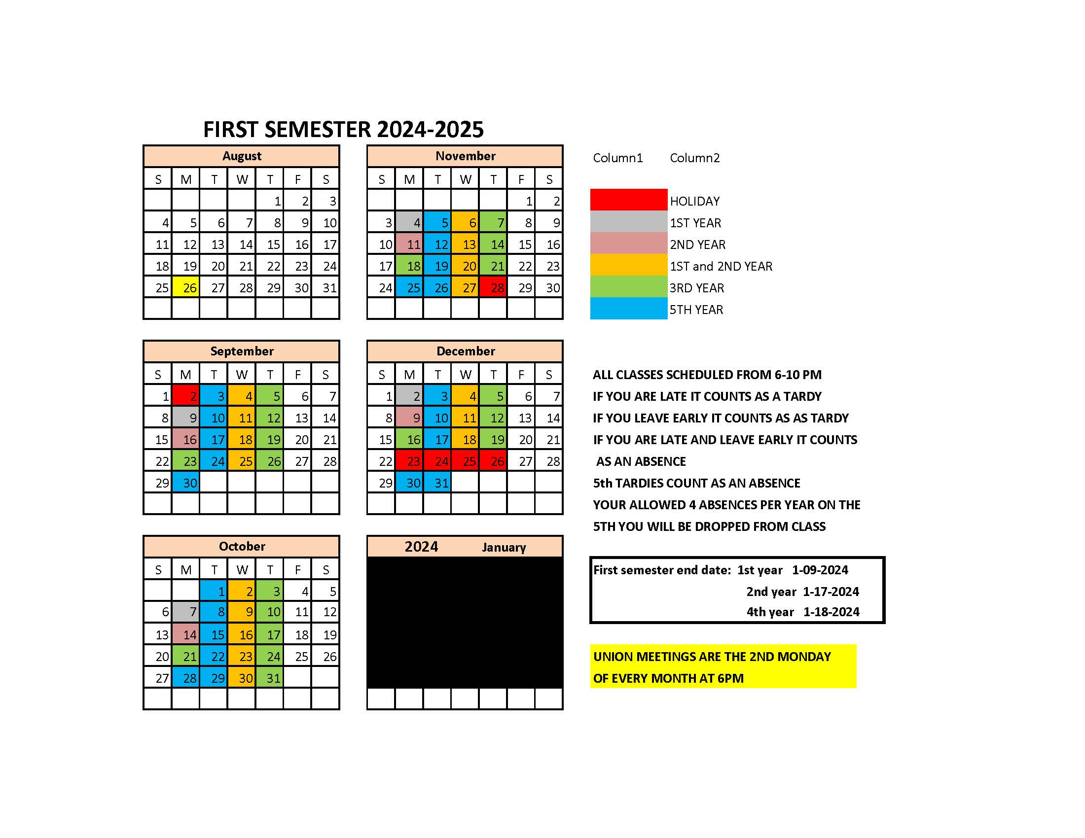 CLASS SCHEDULE 1ST SEMESTER 2024